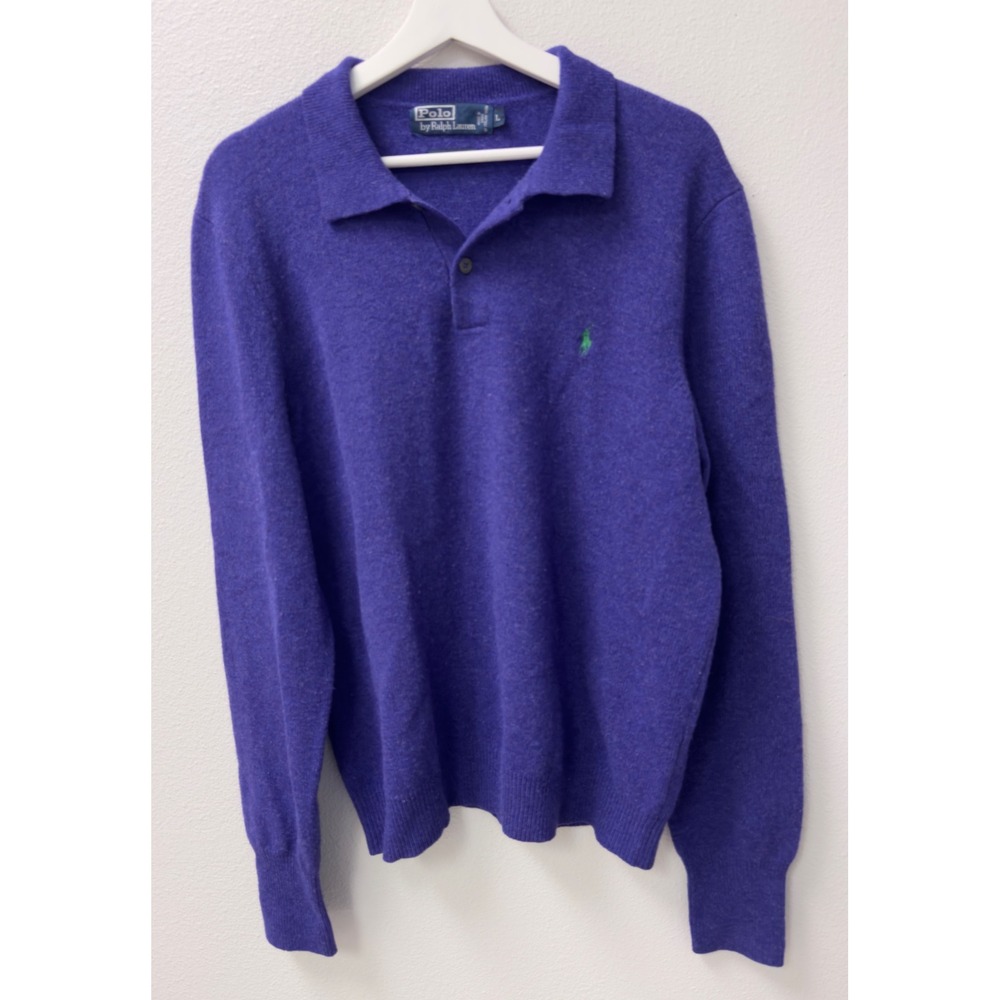 Polo Ralph Lauren Italian Lambswool Polo Sweater Mens L Purple Long Sleeve